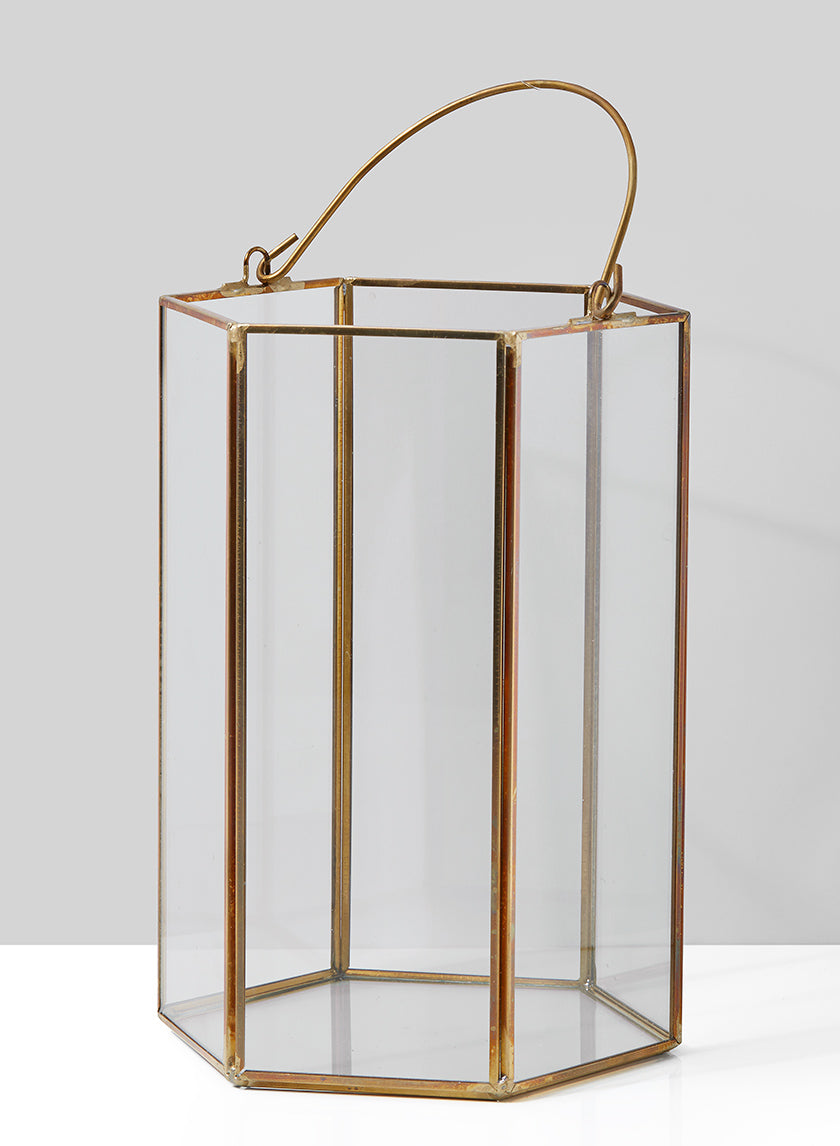 8in Tall Gold Hexagon Lantern Decor Jamali-garden
