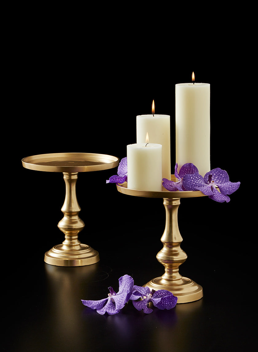 10.5in Tall Gold Pedestal Pillar Plate Candleholder Decor Jamali-garden