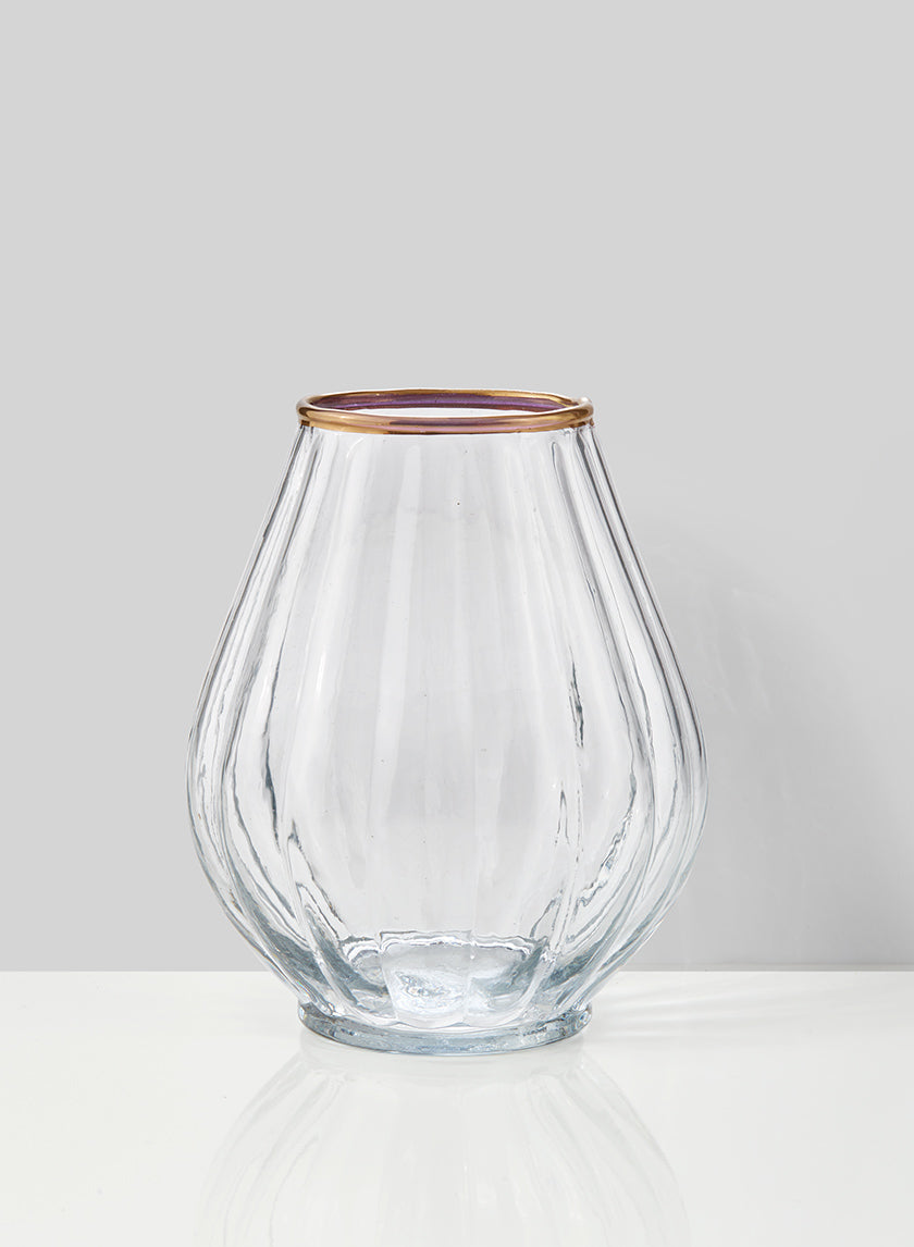 6in Tall Gold Rim Balloon Glass Vase Decor Jamali-garden