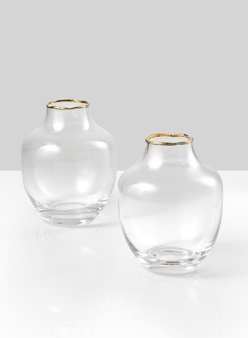 5in Tall Gold Rim Belly Glass Vase, Small Mouth Decor Jamali-garden