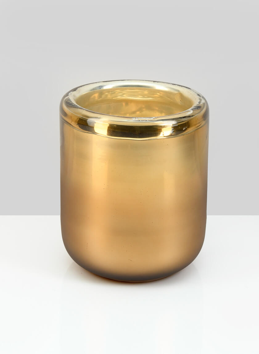 6in Tall Ebba Hand Blown Gold Glass Candleholder Decor Jamali-garden