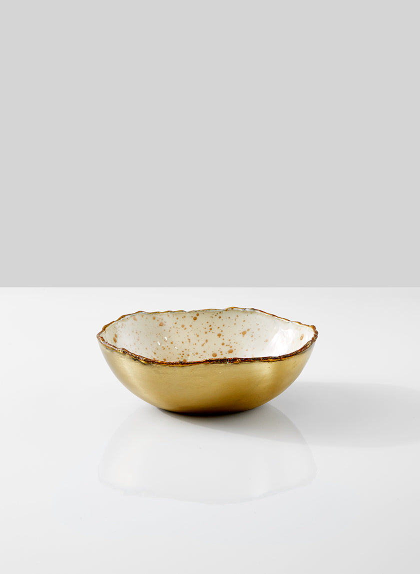 5.75in Wide Gold &amp; Ivory Speckled Enamel Bowl Decor Jamali-garden