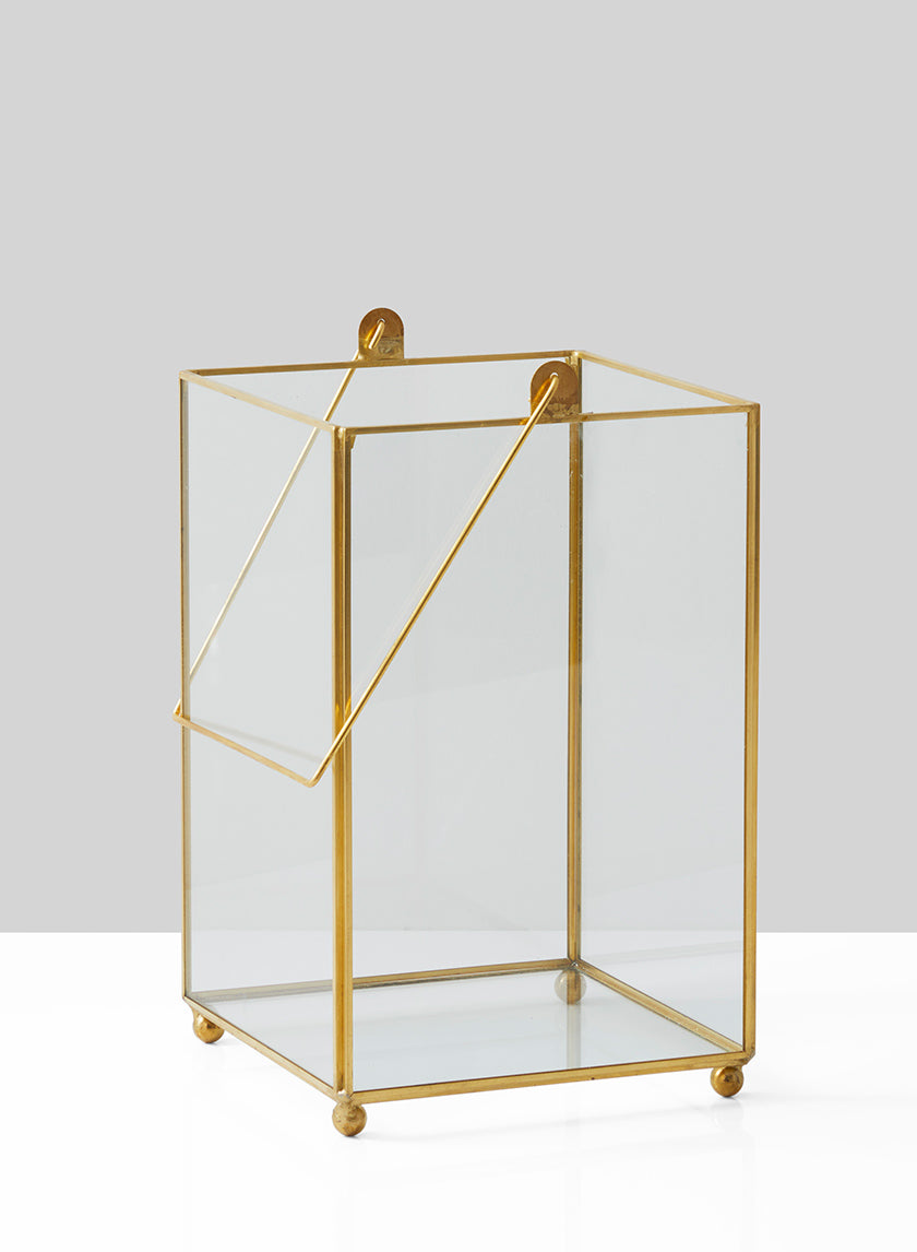 9in Tall Gold Square Hurricane Lantern Decor Jamali-garden