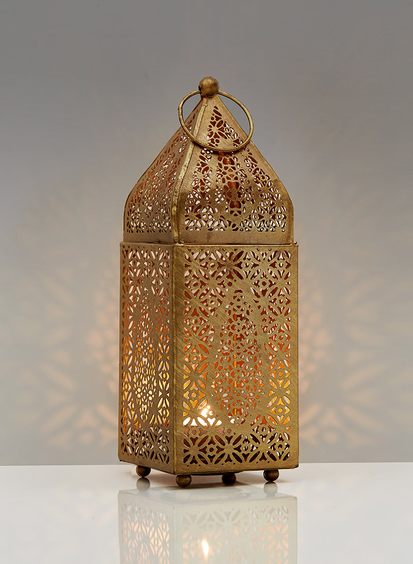 8.5in Tall Alhambra Gold Square Lantern Decor Jamali-garden