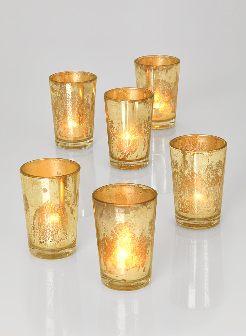 3.5in Tall Antique Light Gold Tapered Votive Holder Decor Jamali-garden