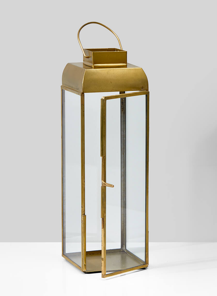 9.5in Tall Alazhar Square Gold Lantern Decor Jamali-garden