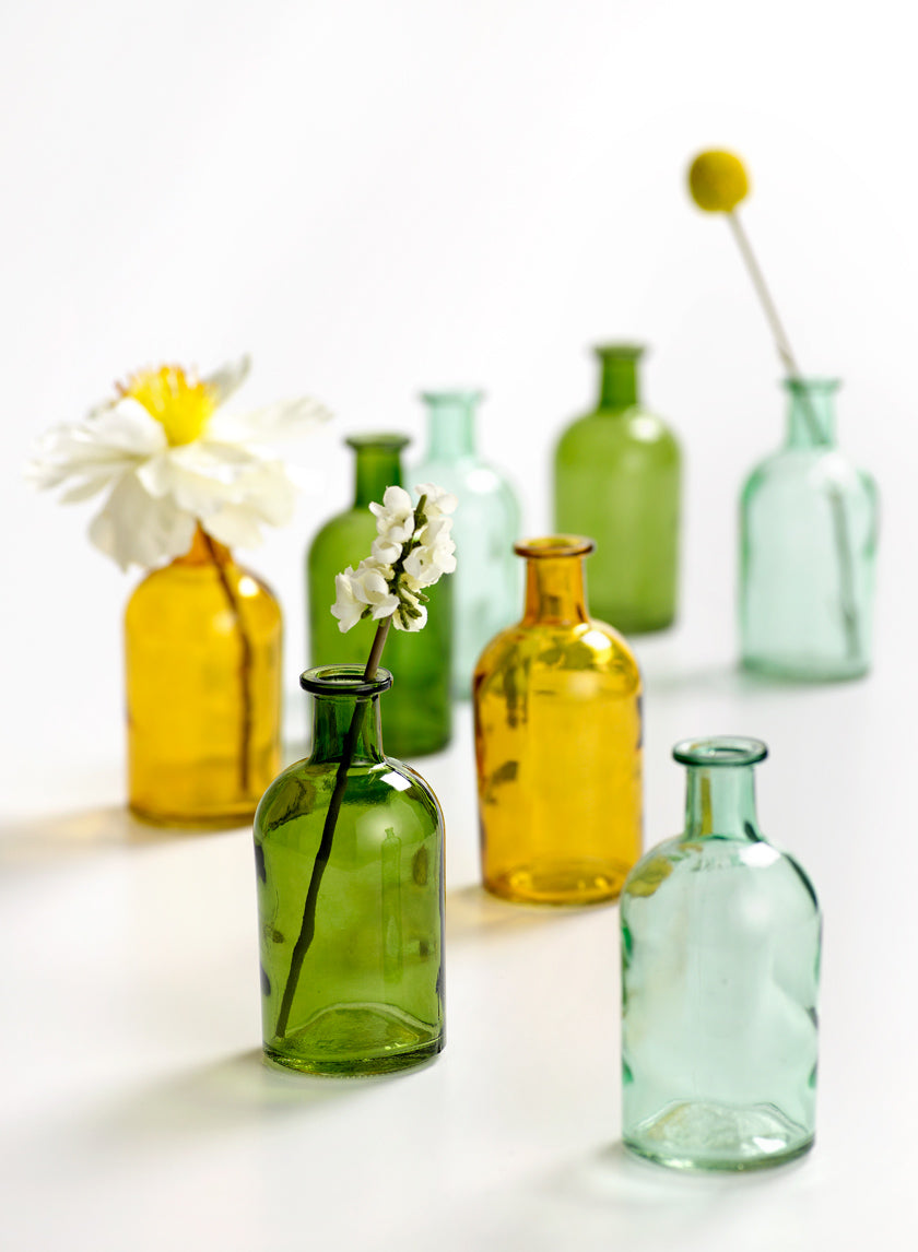 5.25in Tall Dark Green Medicine Bottle Glass Bud Vase Decor Jamali-garden