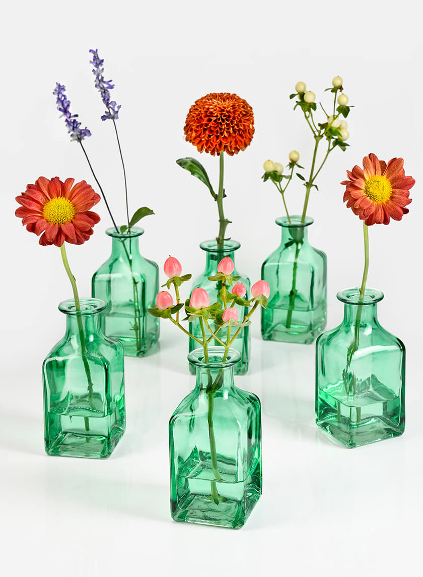 4.5in Tall Mexican Green Glass Square Bottle Bud Vase Decor Jamali-garden