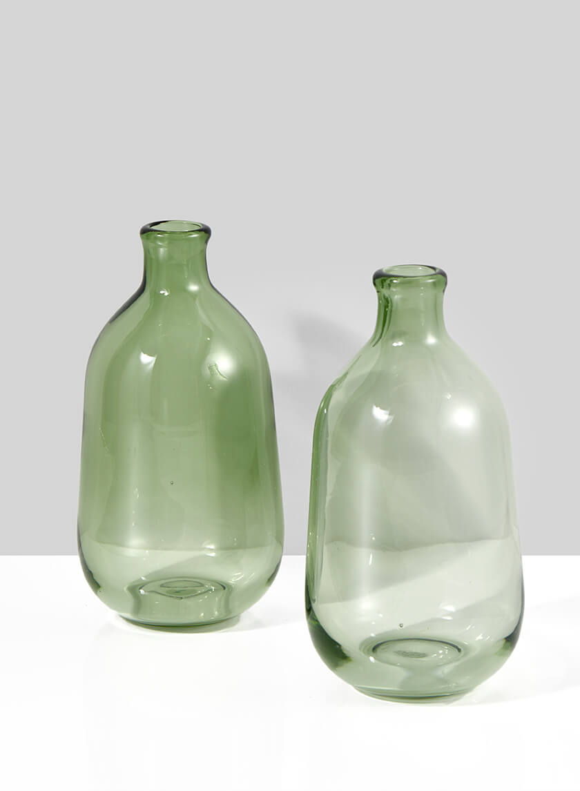 6.25in Tall Light Green Bottle Bud Glass Vase Decor Jamali-garden