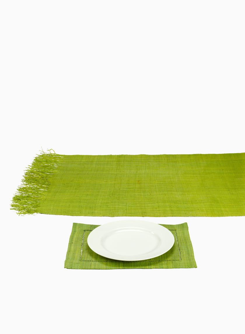 Green Raffia Runner &amp; Placemats Decor Jamali-garden