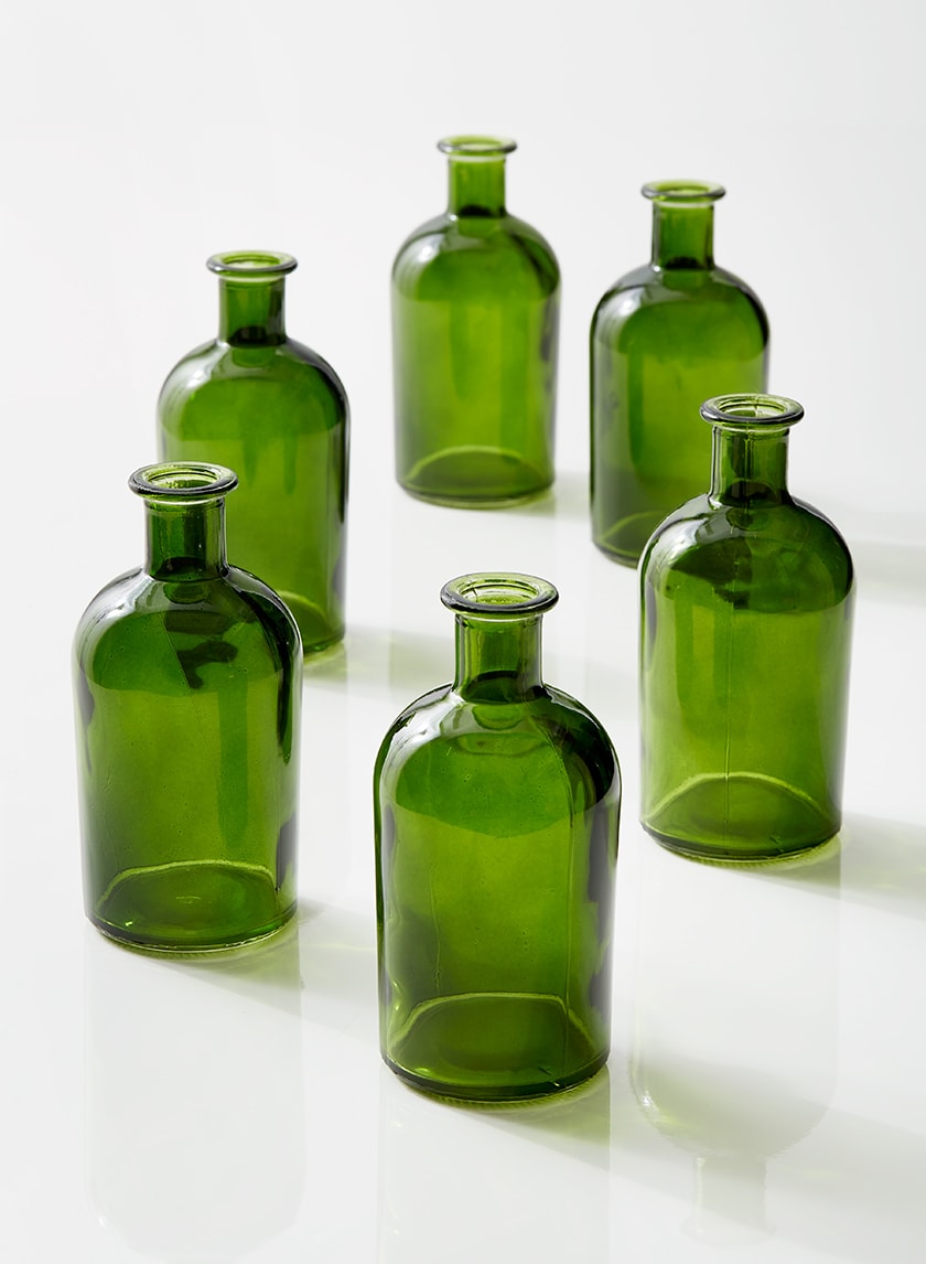5.25in Tall Dark Green Medicine Bottle Glass Bud Vase Decor Jamali-garden