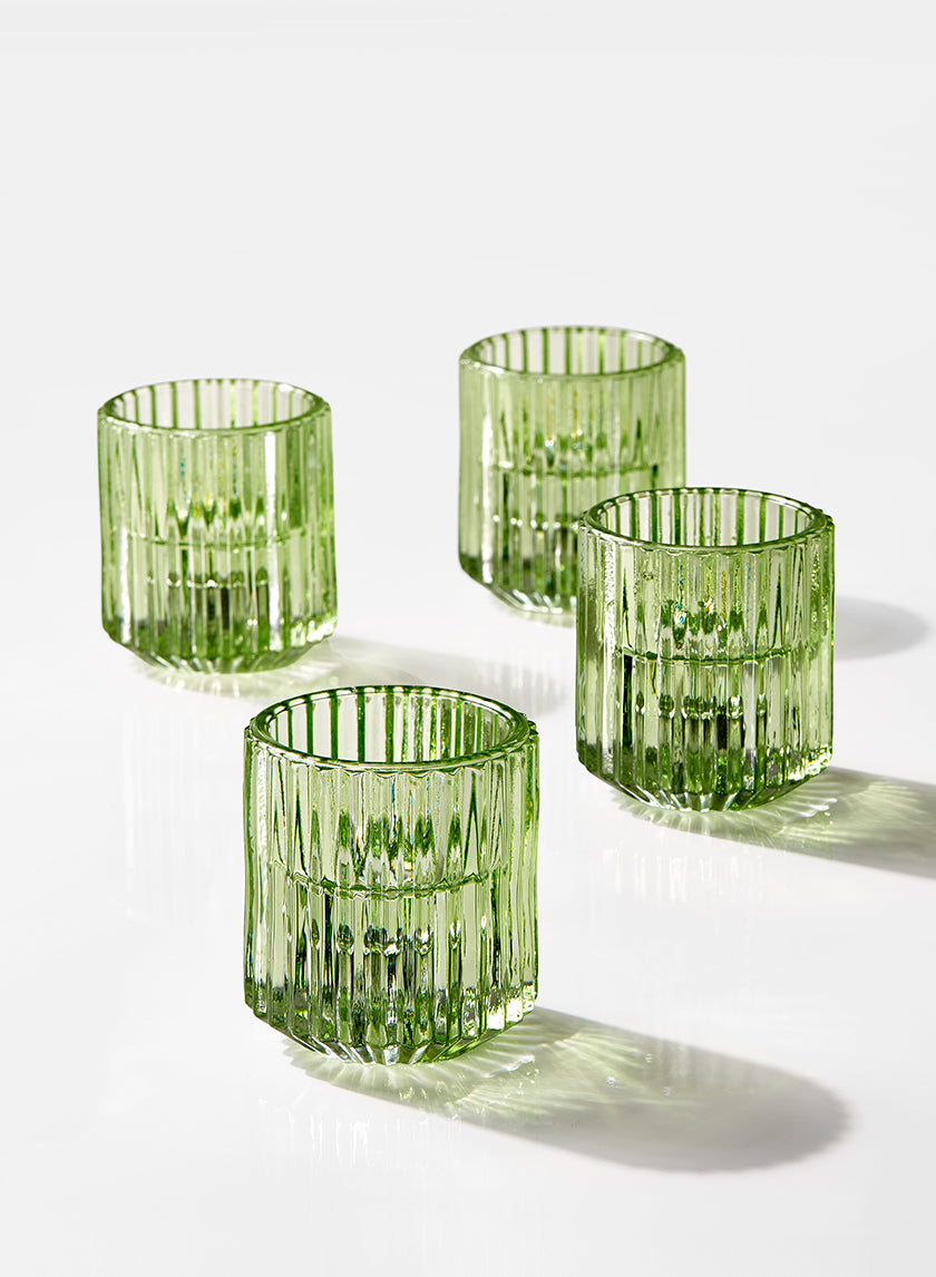 2.25in Tall Green Pleated Glass Tea Light Holder Decor Jamali-garden