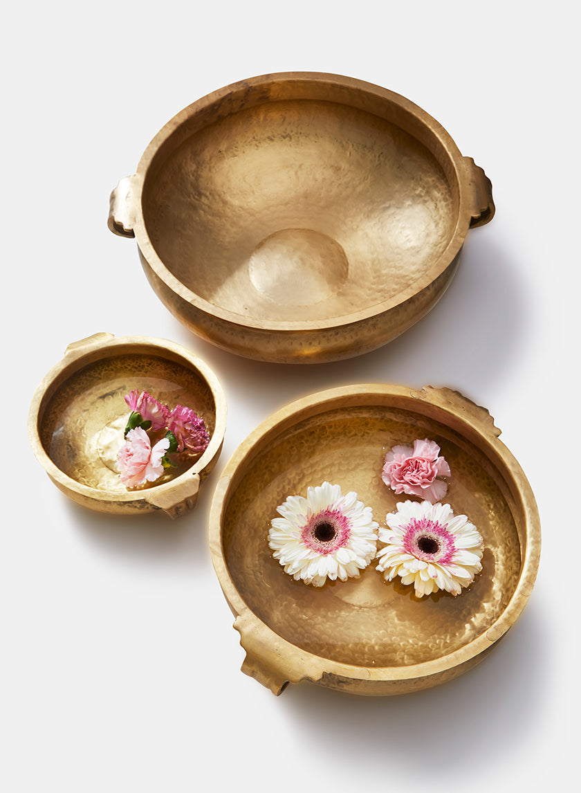12.75in Wide Antique Brass Handi Bowl Decor Jamali-garden