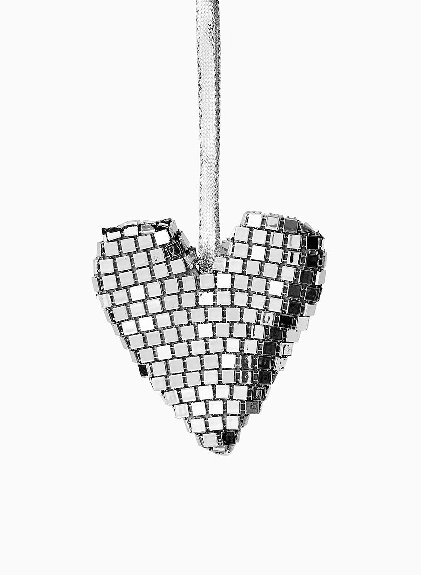 3in Long Silver Mirror Heart Ornament Decor Jamali-garden