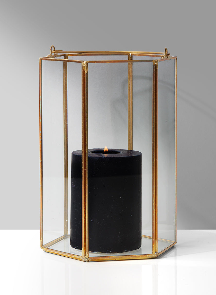 8in Tall Gold Hexagon Lantern Decor Jamali-garden