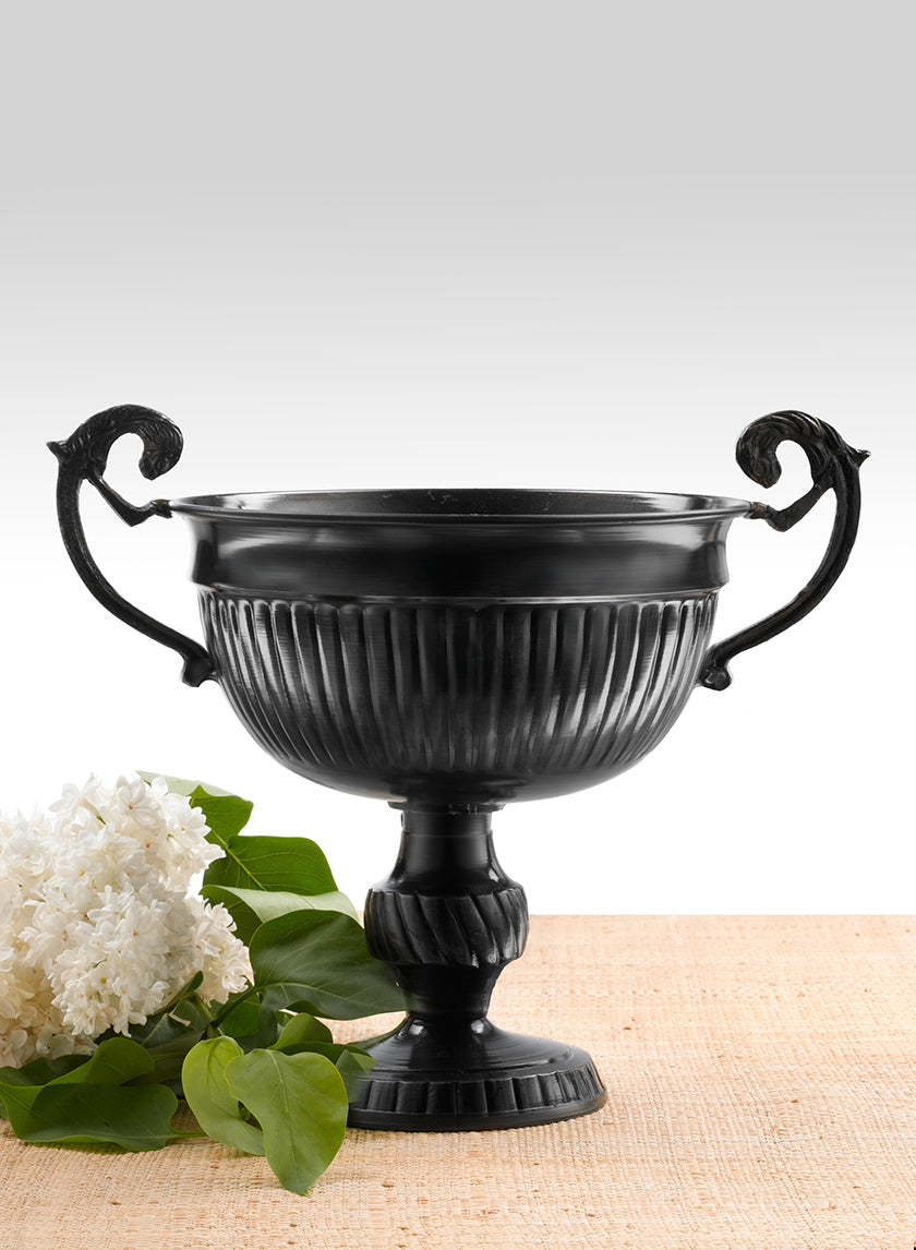 7in Tall Antique Black Lion Handle Urn Decor Jamali-garden