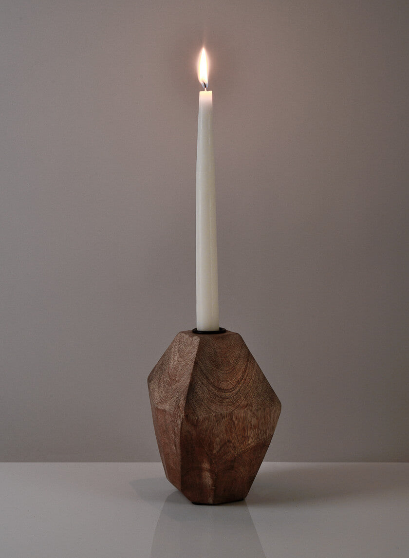 6in Tall Inca Wood Block Candlestick Decor Jamali-garden