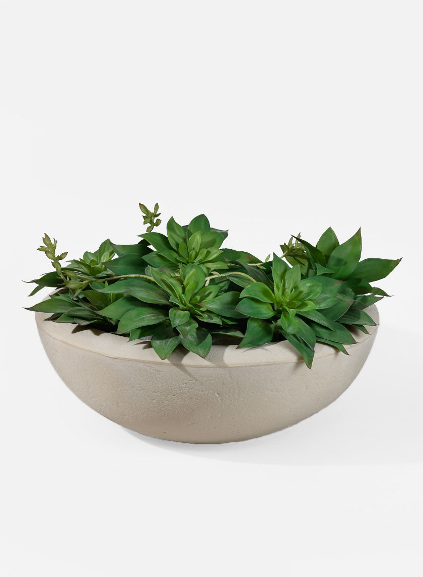 20.5in Wide Antique White Stone Lip Bowl Decor Jamali-garden