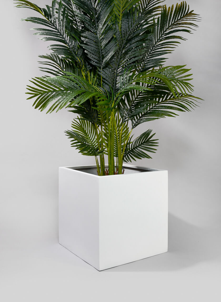 19.75in Tall Kyvika Matte White Fiber Stone Square Pot Decor Jamali-garden