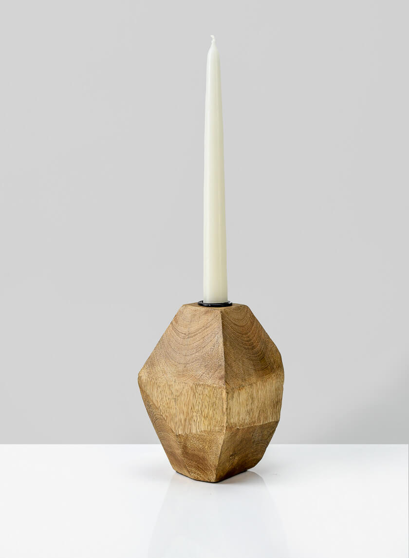 6in Tall Inca Wood Block Candlestick Decor Jamali-garden