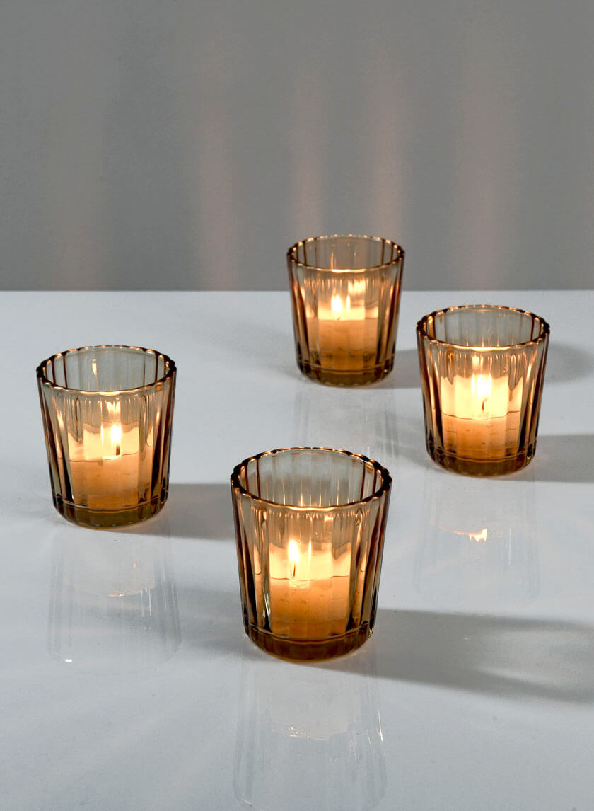 2.5in Tall Light Amber Fluted Glass Votive Holder Decor Jamali-garden