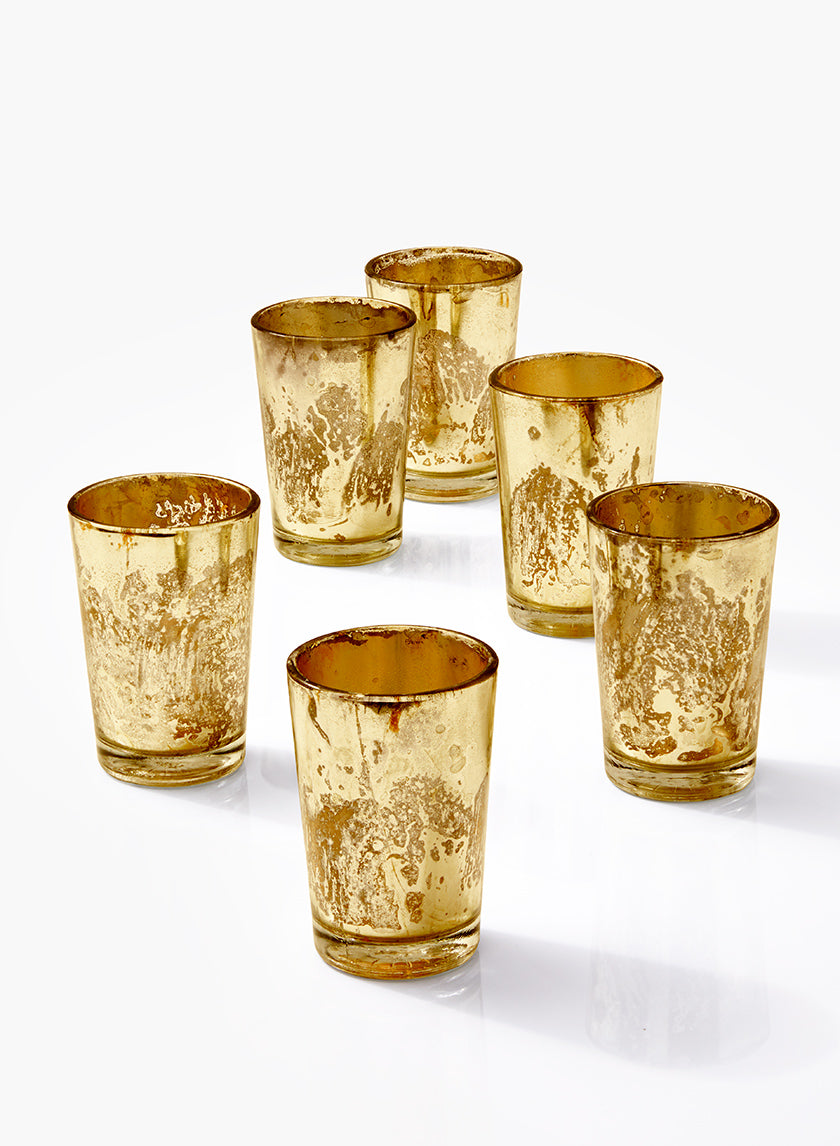3.5in Tall Antique Light Gold Tapered Votive Holder Decor Jamali-garden