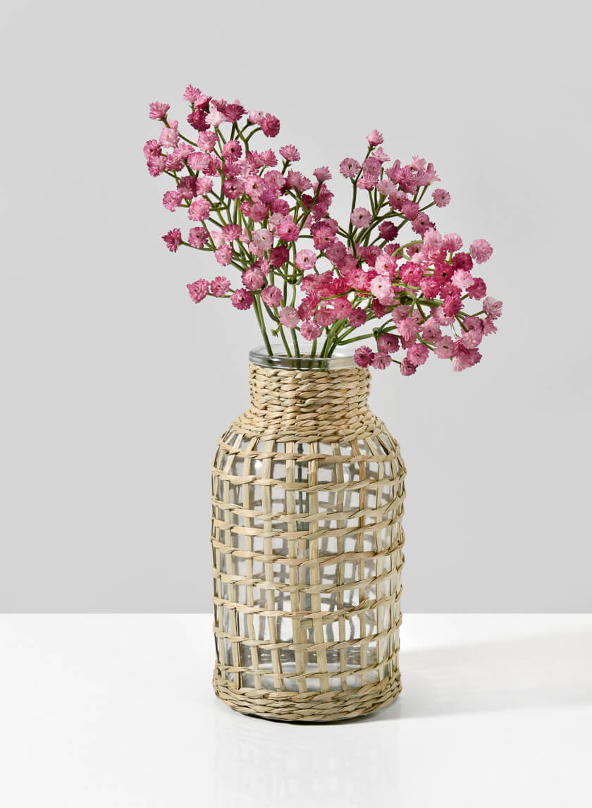 8in Tall Los Cabos Rattan Glass Vases Decor Jamali-garden