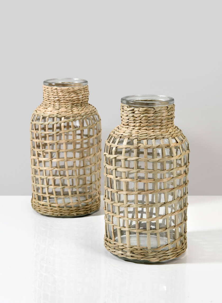 8in Tall Los Cabos Rattan Glass Vases Decor Jamali-garden