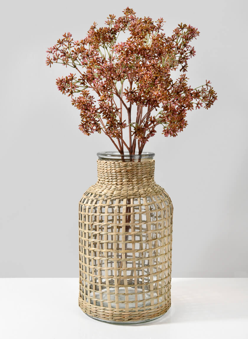 12.5in Tall Los Cabos Rattan Glass Vase, Large Decor Jamali-garden
