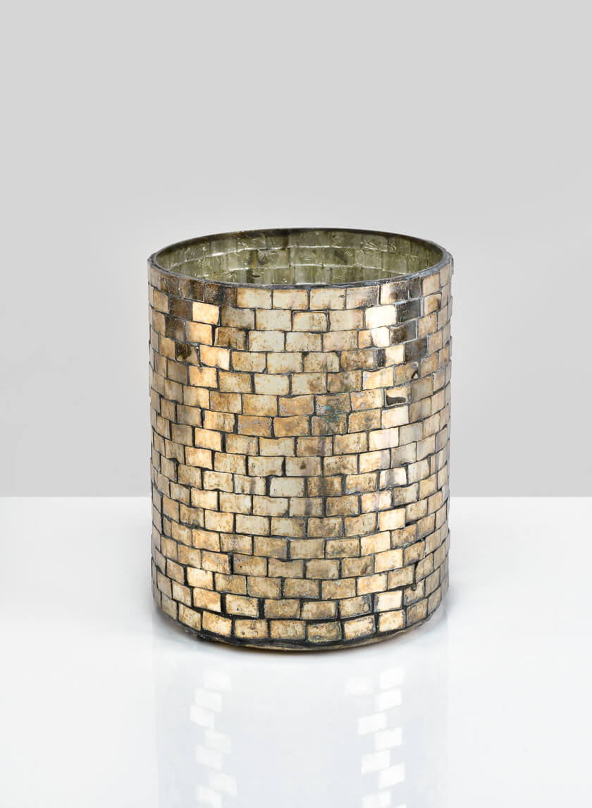 6in Tall Luxor Antique Mosaic Glass Cylinder Decor Jamali-garden
