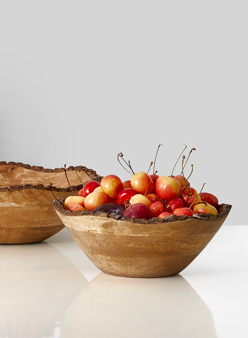 8in Wide Mixed Woods Bowl With Bark Edge Decor Jamali-garden