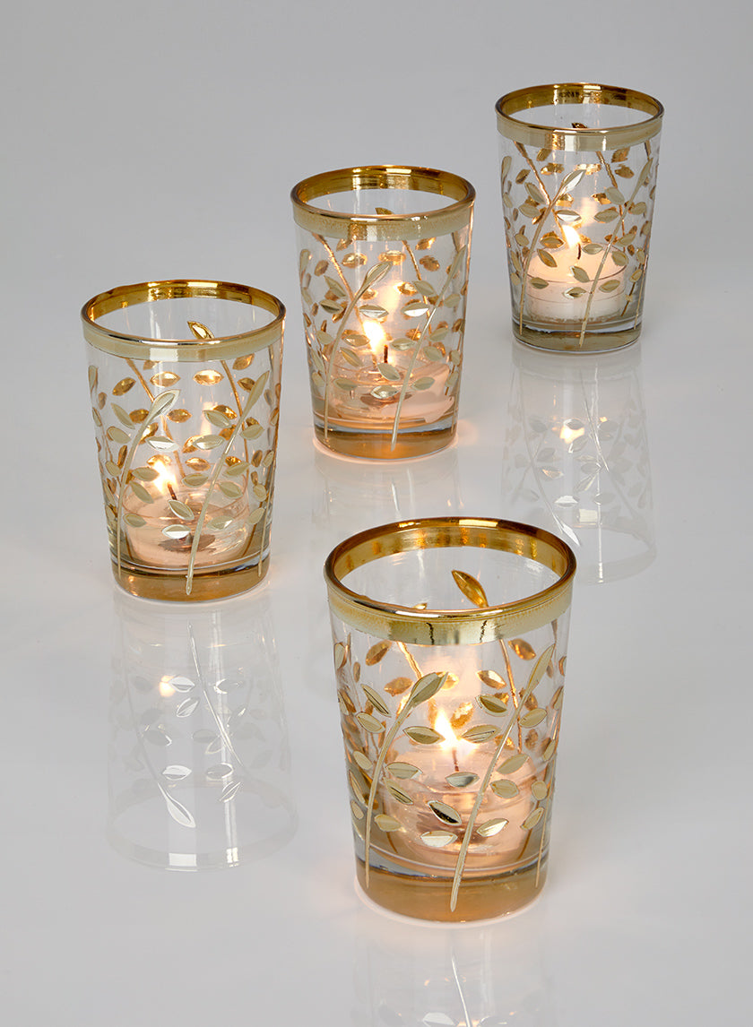 3.5in Tall Marrakesh Gold Glass Votive Holder Decor Jamali-garden