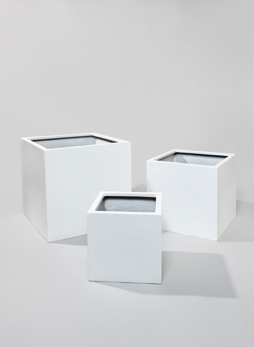 19.75in Tall Kyvika Matte White Fiber Stone Square Pot Decor Jamali-garden