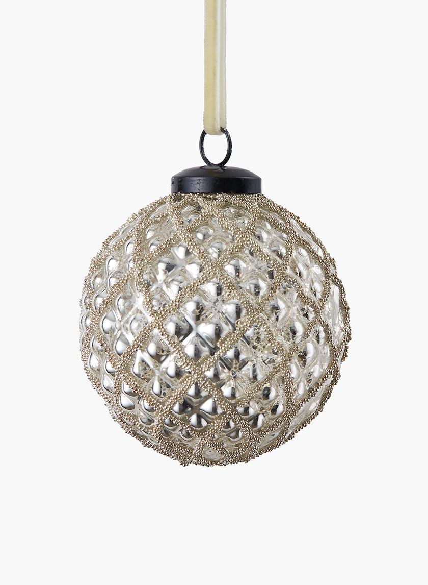 3in Round Beaded Gold Hobnail Glass Ornament Decor Jamali-garden
