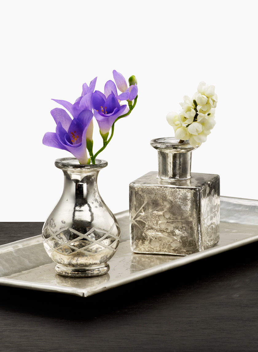 3.75in Tall Cut Work Antique Silver Bottle Vase Decor Jamali-garden
