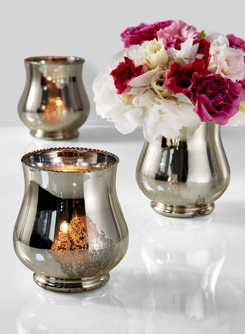 4.5in Tall Vintage Mercury Glass Hurricane Decor Jamali-garden