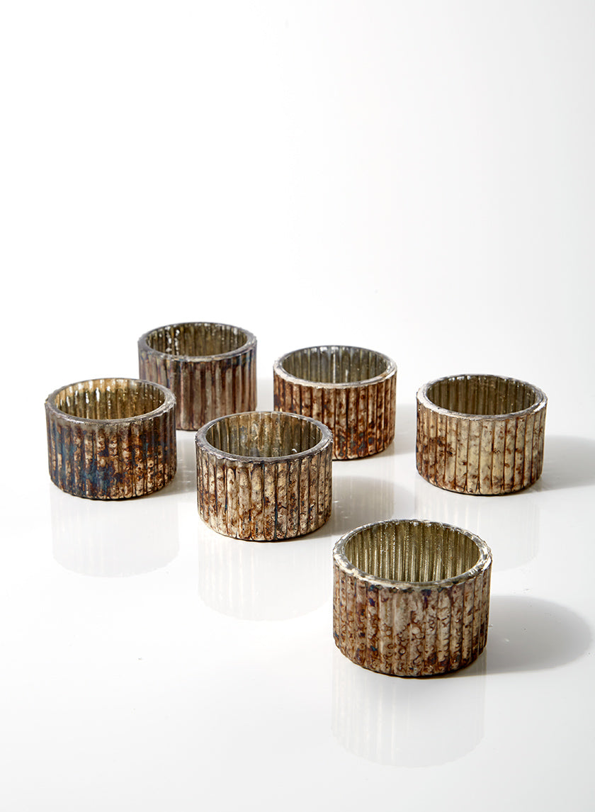 2in Wide Ribbed Rust &amp; Silver Tea Light Holders Decor Jamali-garden