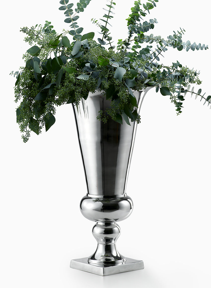 27in Tall Polished Aluminum Urn Decor Jamali-garden