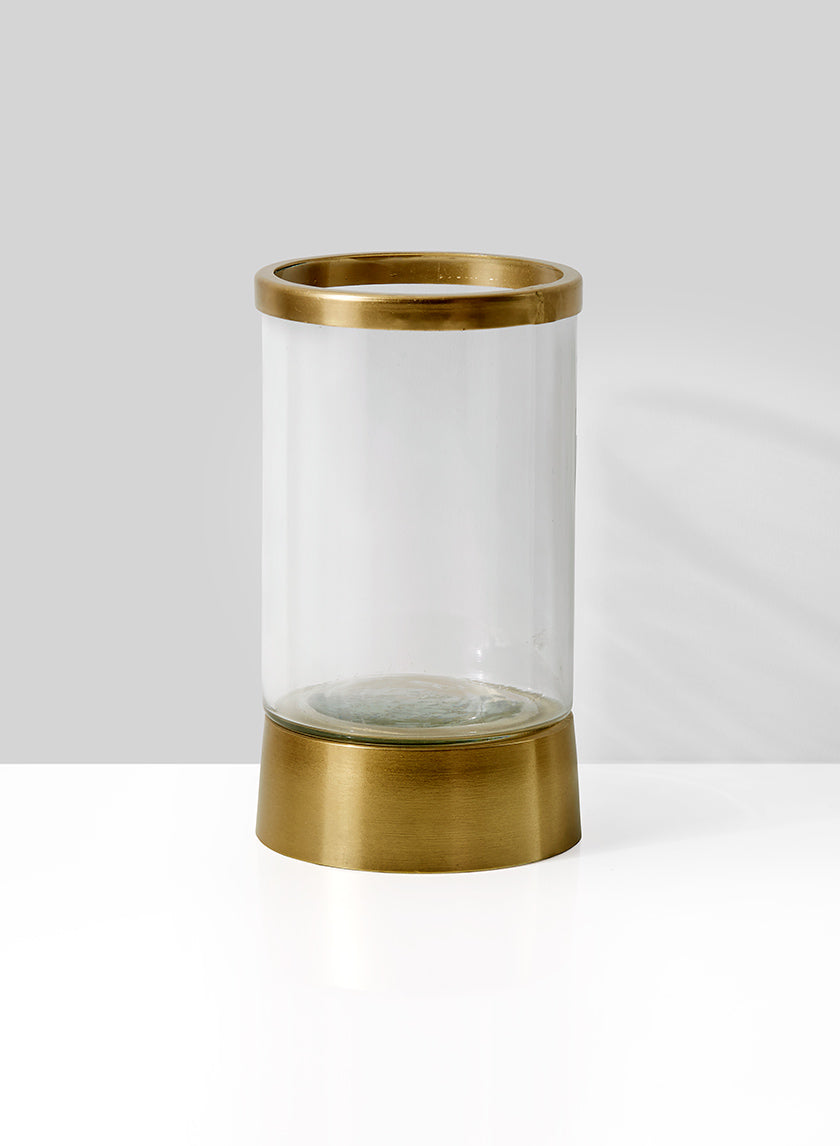 7in Tall Gold &amp; Glass Candle Hurricane Decor Jamali-garden