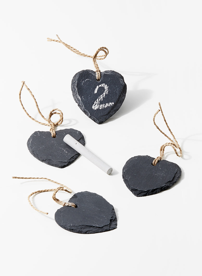 2.5in Long Heart Shaped Slate Name Tags With 2 Chalk Sticks Decor Jamali-garden