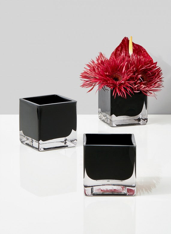 3in Cube Black Glass Vase Decor Jamali-garden