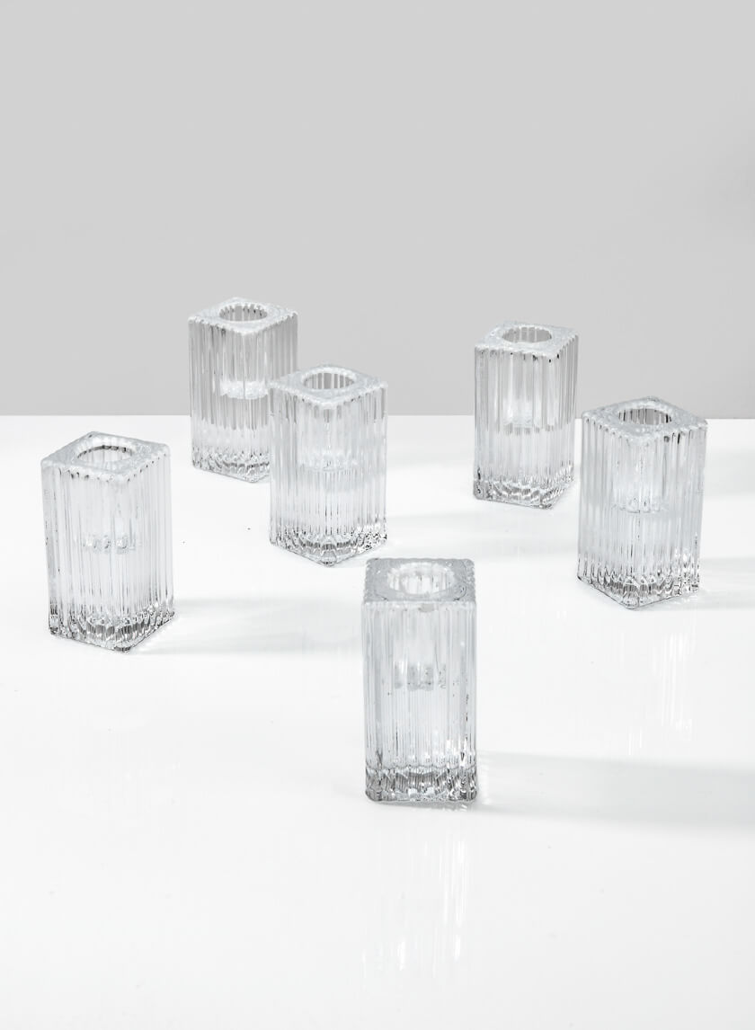 3in Square Fluted Glass Candlestick Decor Jamali-garden