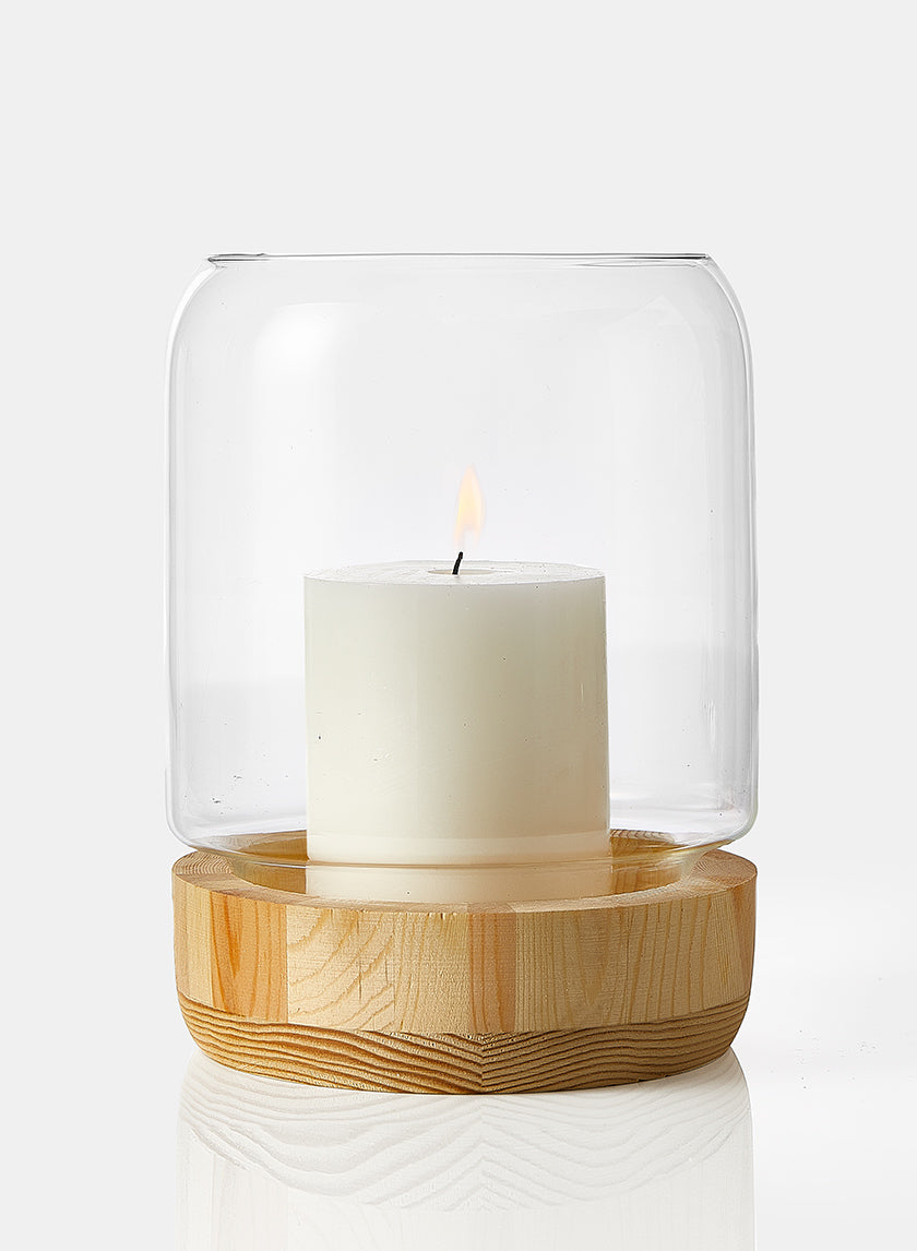 8in Tall Wood Base Candle Hurricane Decor Jamali-garden