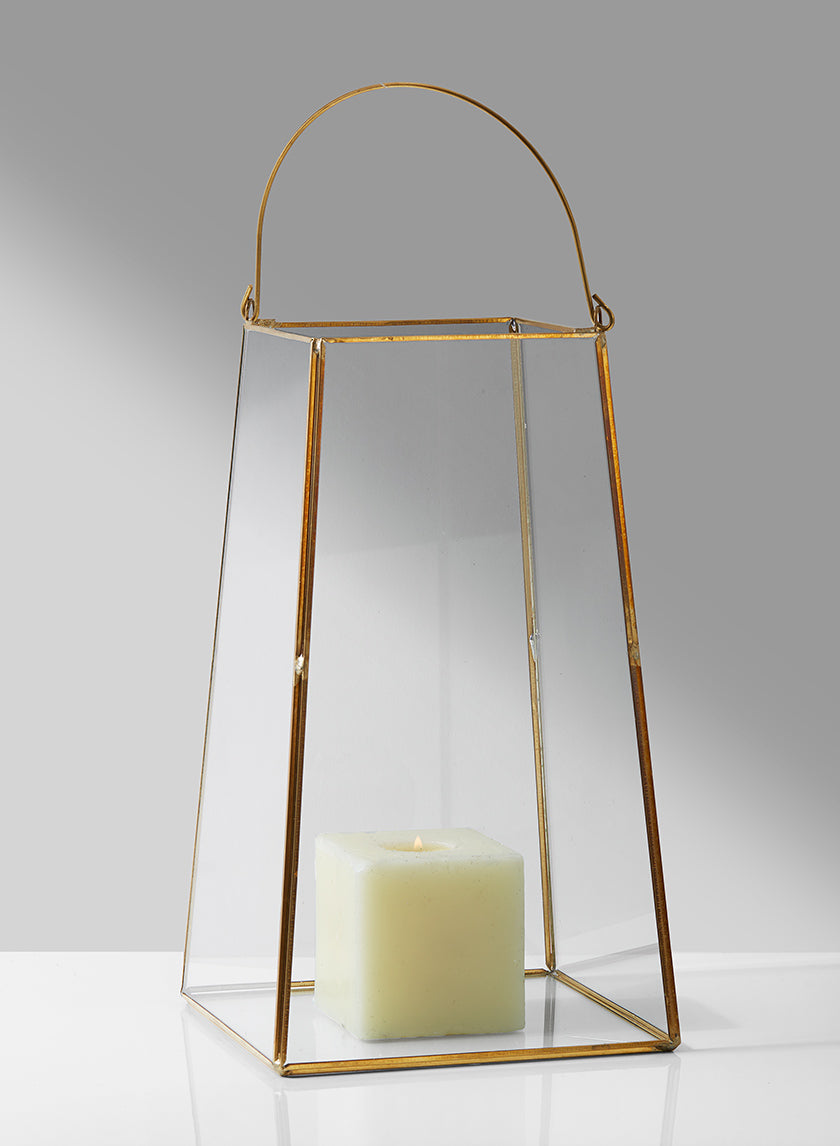 12in Tall Gold Trapezoid Lantern Decor Jamali-garden