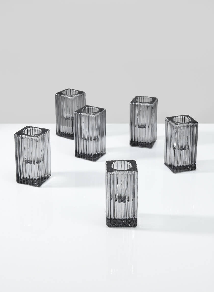 3in Square Smoke Fluted Glass Candlestick Decor Jamali-garden