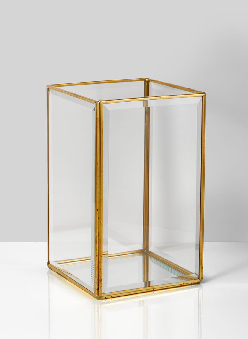 8in Square Beveled Glass Gold Hurricane Decor Jamali-garden