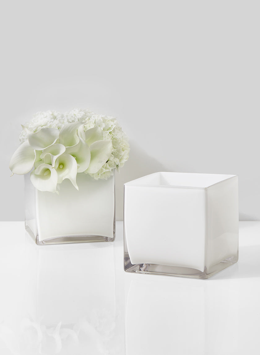 6in Cube White Glass Decor Jamali-garden