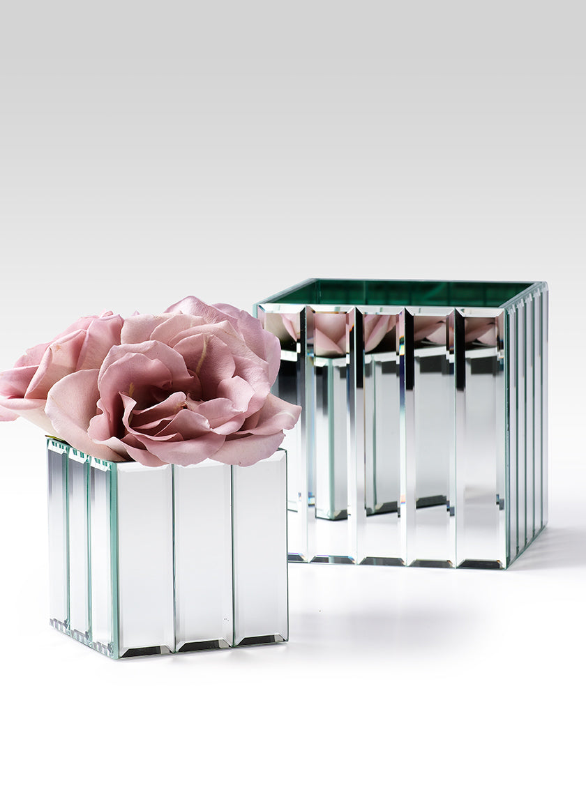 Mirror Strips Cube Glass Vases Decor Jamali-garden