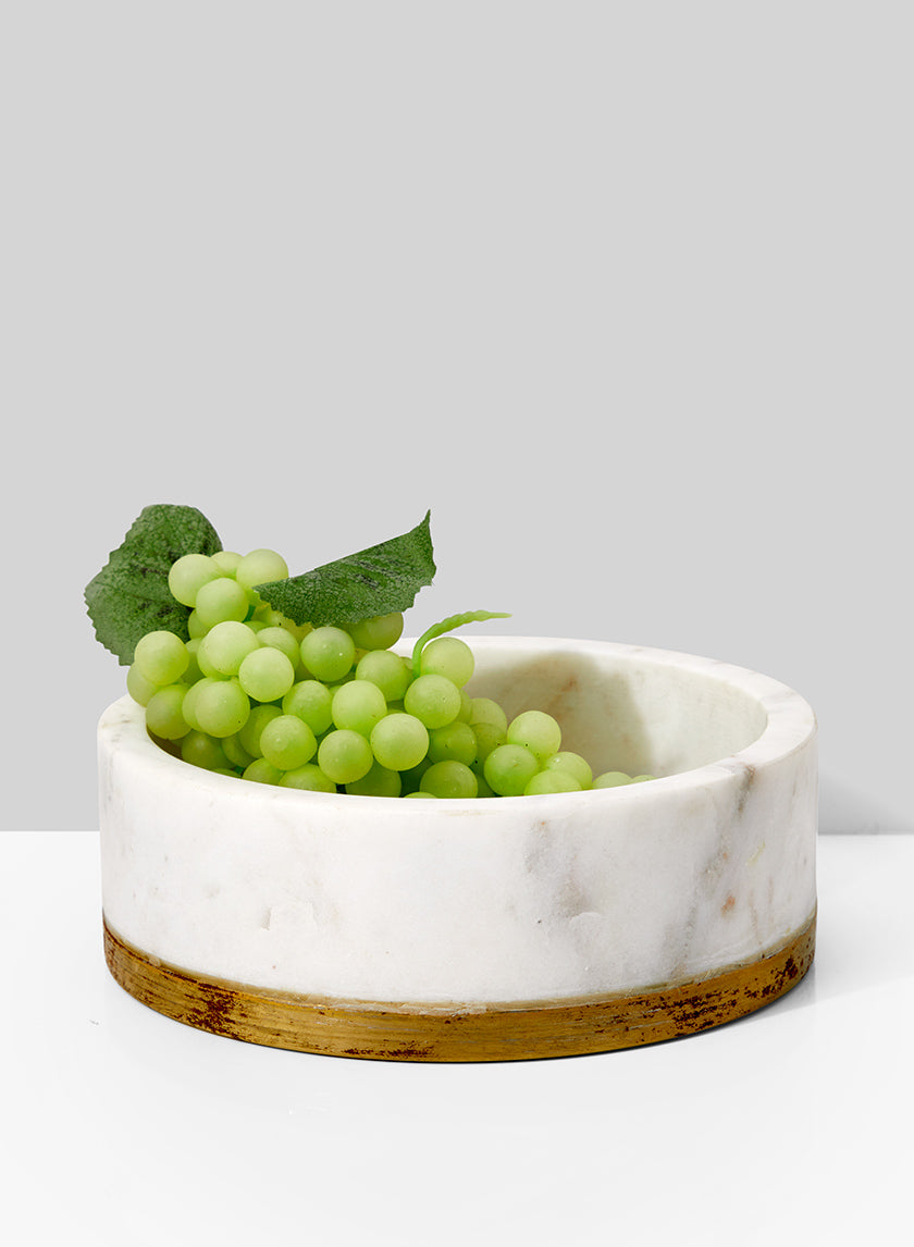 6in Wide White Marble Bowl With Brass Ring Decor Jamali-garden