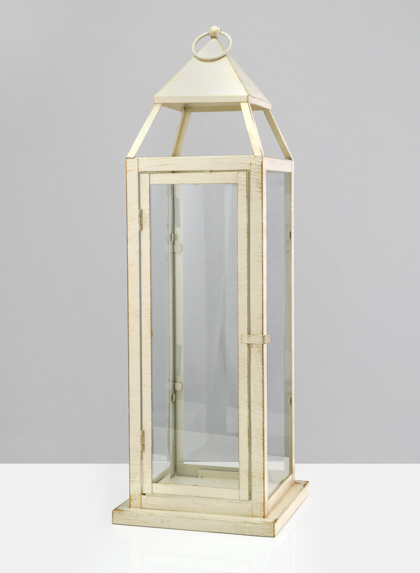 24in Tall Montmartre Aged White Lantern Decor Jamali-garden